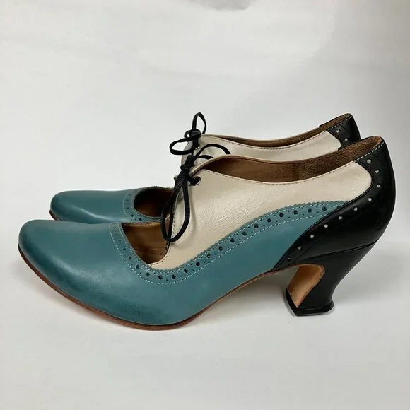 *NEVER WORN* Fluevog 2016 Wonder LYRA Mary Janes, Gray/Blue/Black, Size 9 (TTS). - Picture 3 of 16